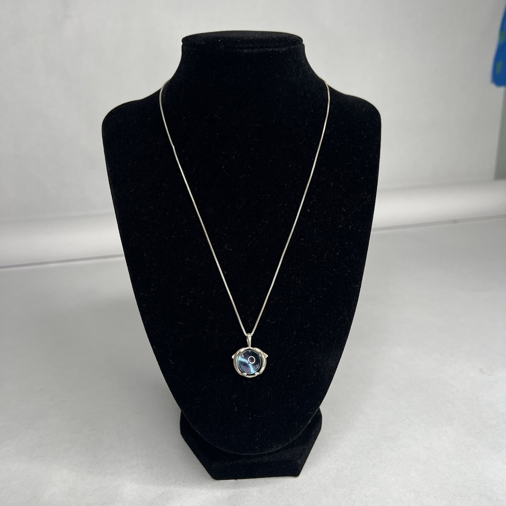 Vtg 90s Dolphin Sterling Silver Blue Glass Sphere Pendant Crystal Chain 18"